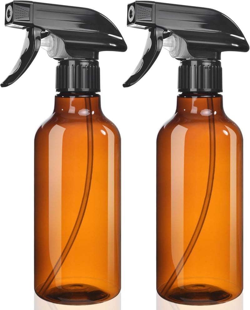 Uineko Spray Bottles 2-Pack, 10 Oz, Mist & Stream, Heavy Duty Spraying Empty Water Sprayer Bottle, BPA Free Plastic Refillable Containers for Cleaning Solutions, Plants, Hair, Essential Oils (Amber) - Image 1
